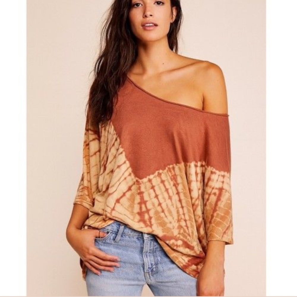 Free People ~We The Free~Coastal Tie Dye Off The Shoulder Tee Sz M
